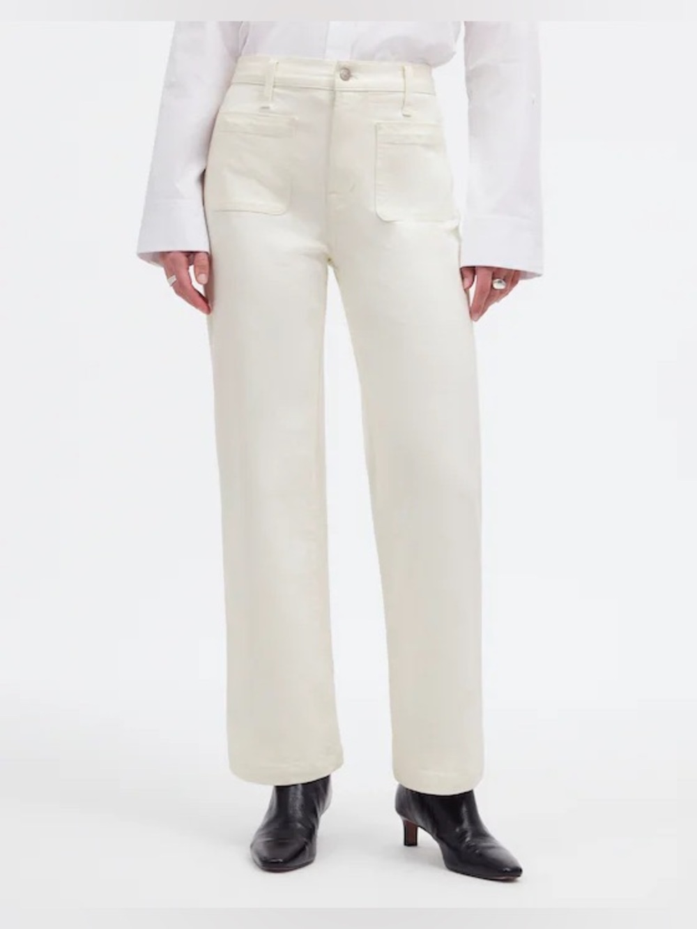 The Emmett Wide-Leg Full Length Jean: Patch Pocket Edition in Tile White (Cream)